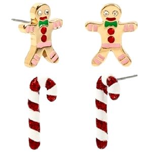 EARRINGS Gingerbread & Candy Canes Betsey Johnson AB Crystals Cookies Men BNIB